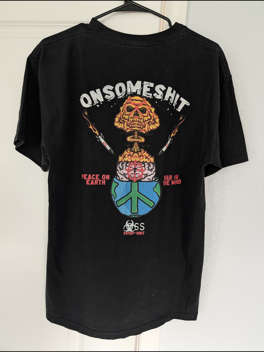 Black Graphic Tee with Peace Skull Back Print